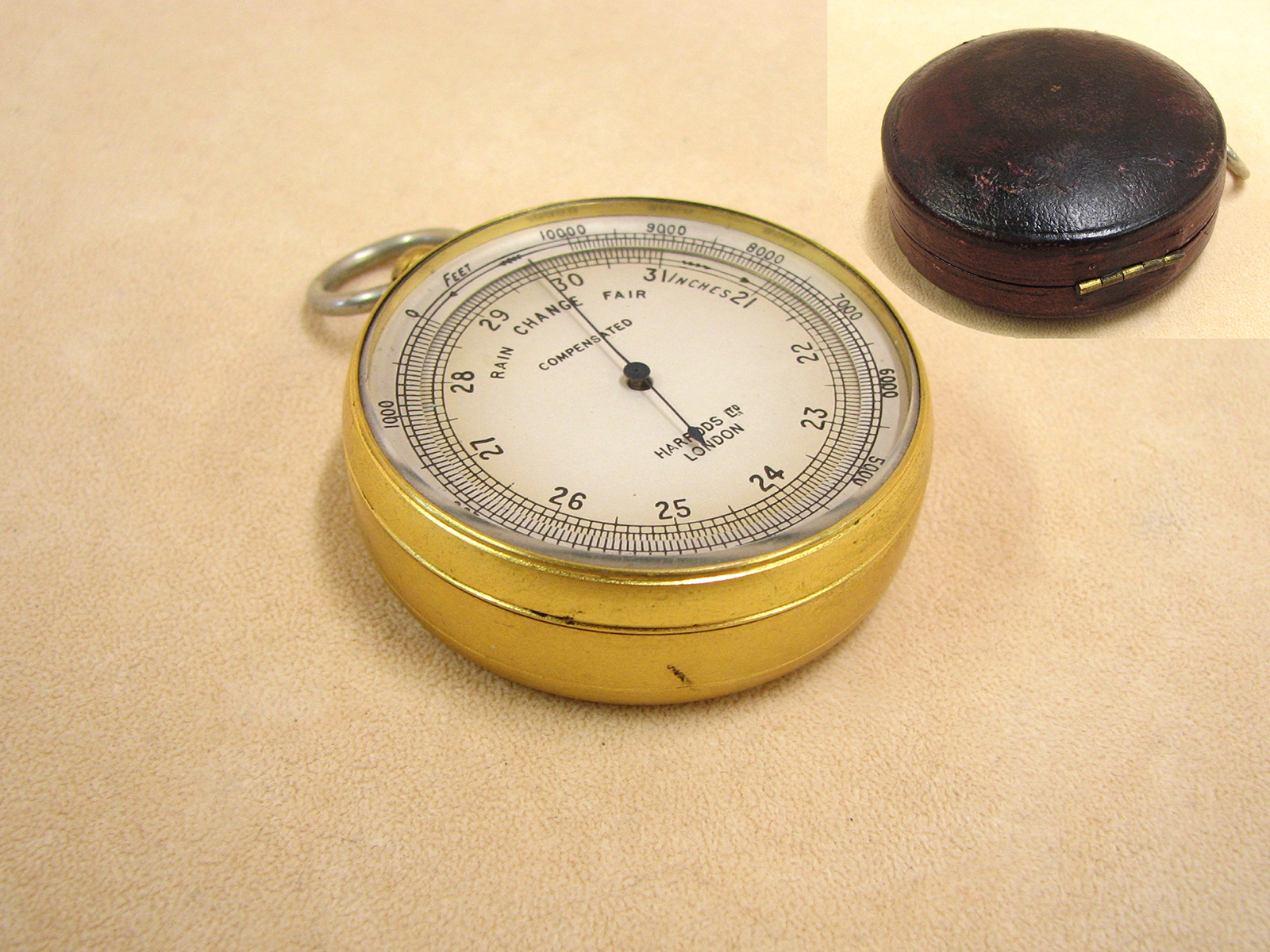 Early 20th century Harrods London pocket barometer and altimeter